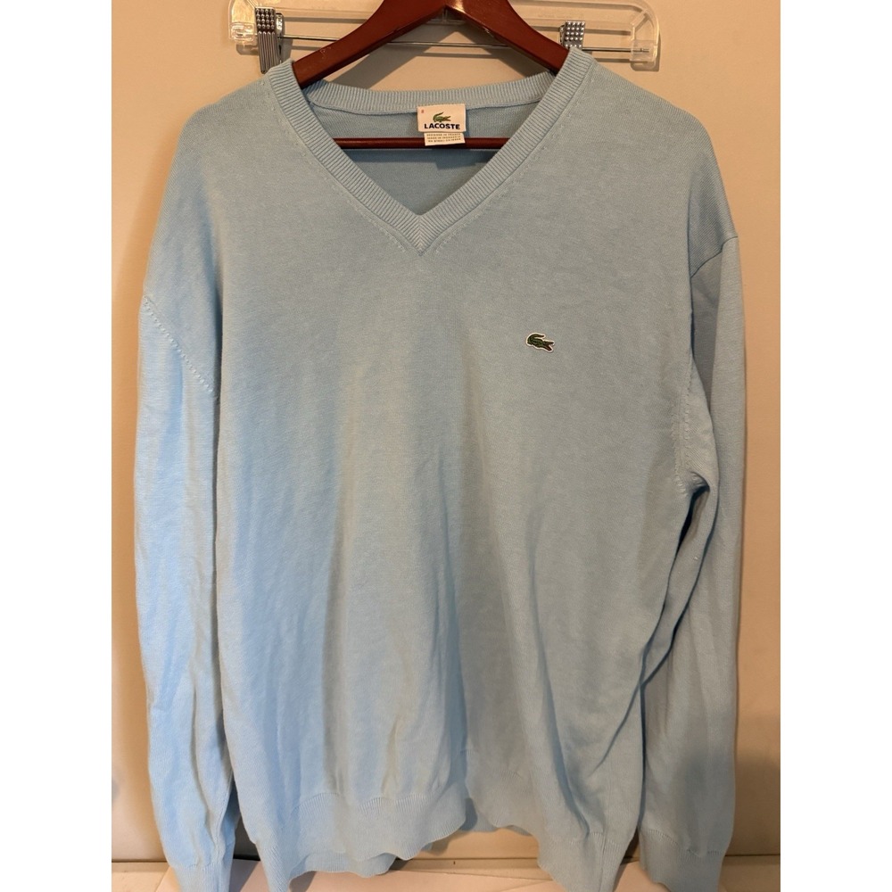 Lacoste Men's Light Blue V-Neck Cotton Pullover Sweater Size XL